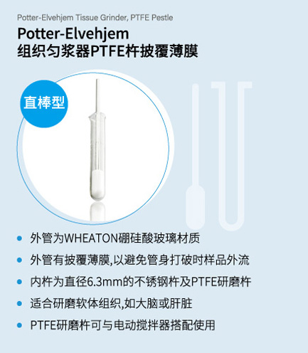 WHEATON Potter-Elvehjem 组织匀浆器 PTFE杵 披覆薄膜